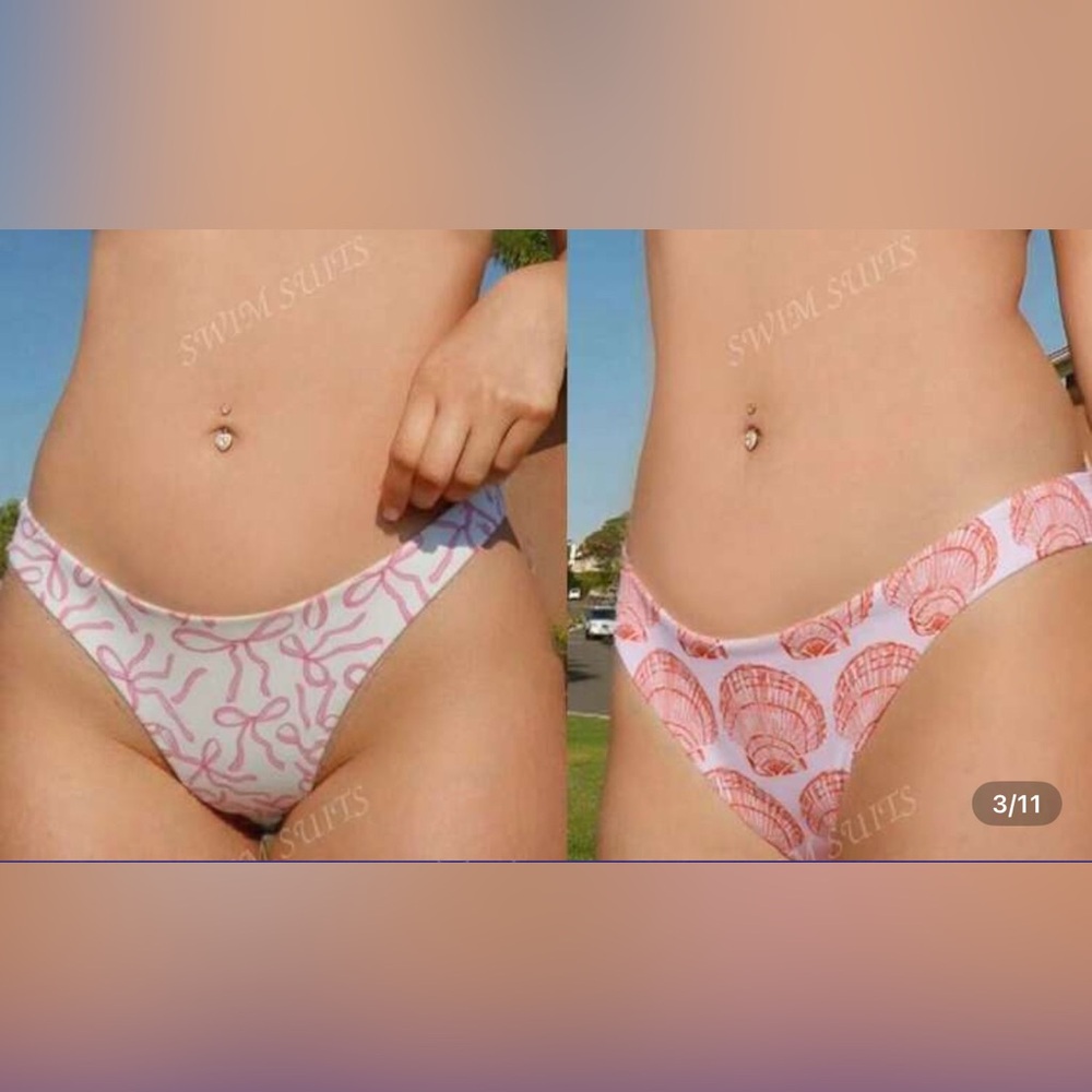 •SHEIN•NIB PINK & ORANGE REVERSIBLE SEASHELL & BOW BIKINI BOTTOMS SIZE MEDIUM